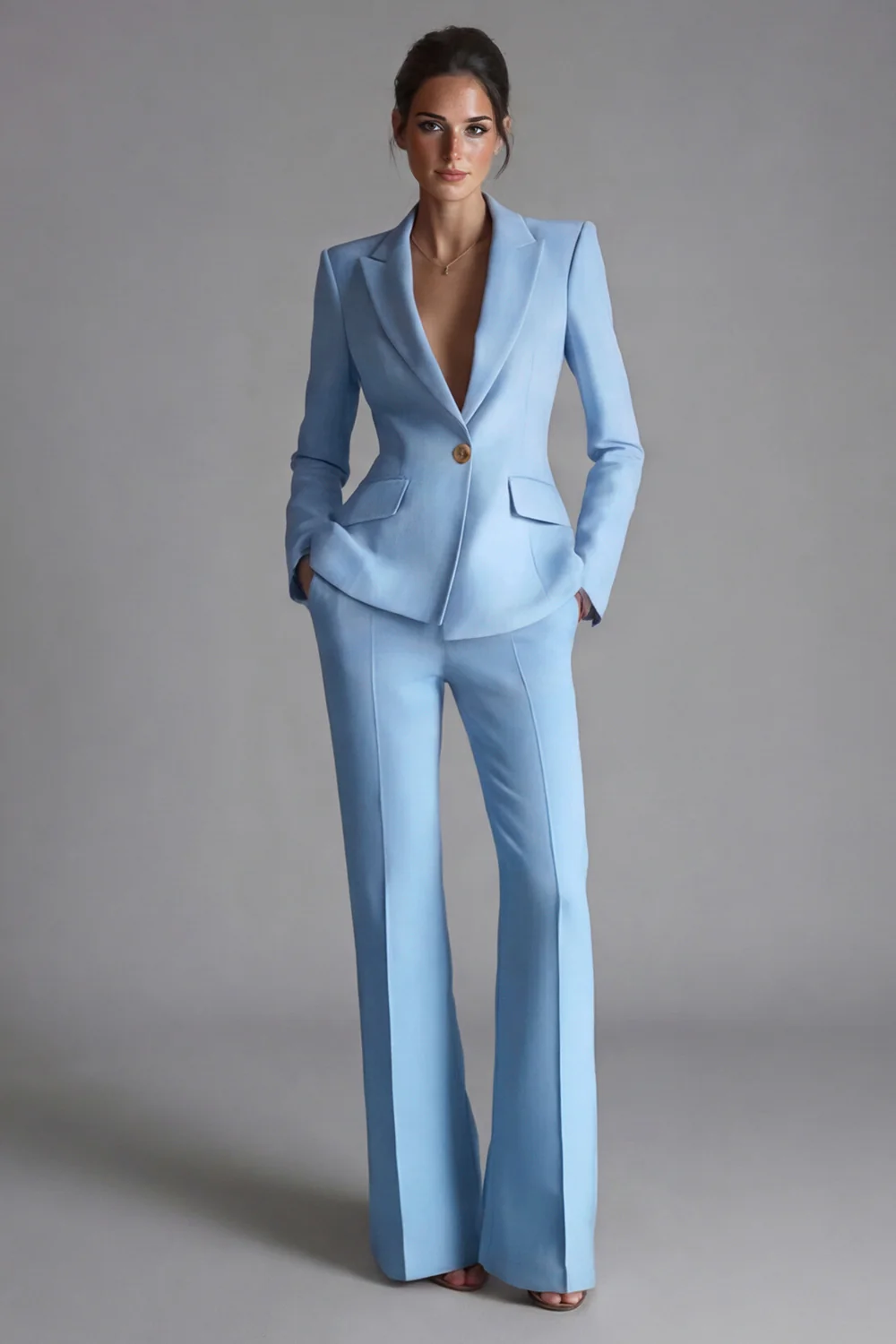 2 Piece Pink Peak Lapel Single Breasted Women's Work Suits - Image 5