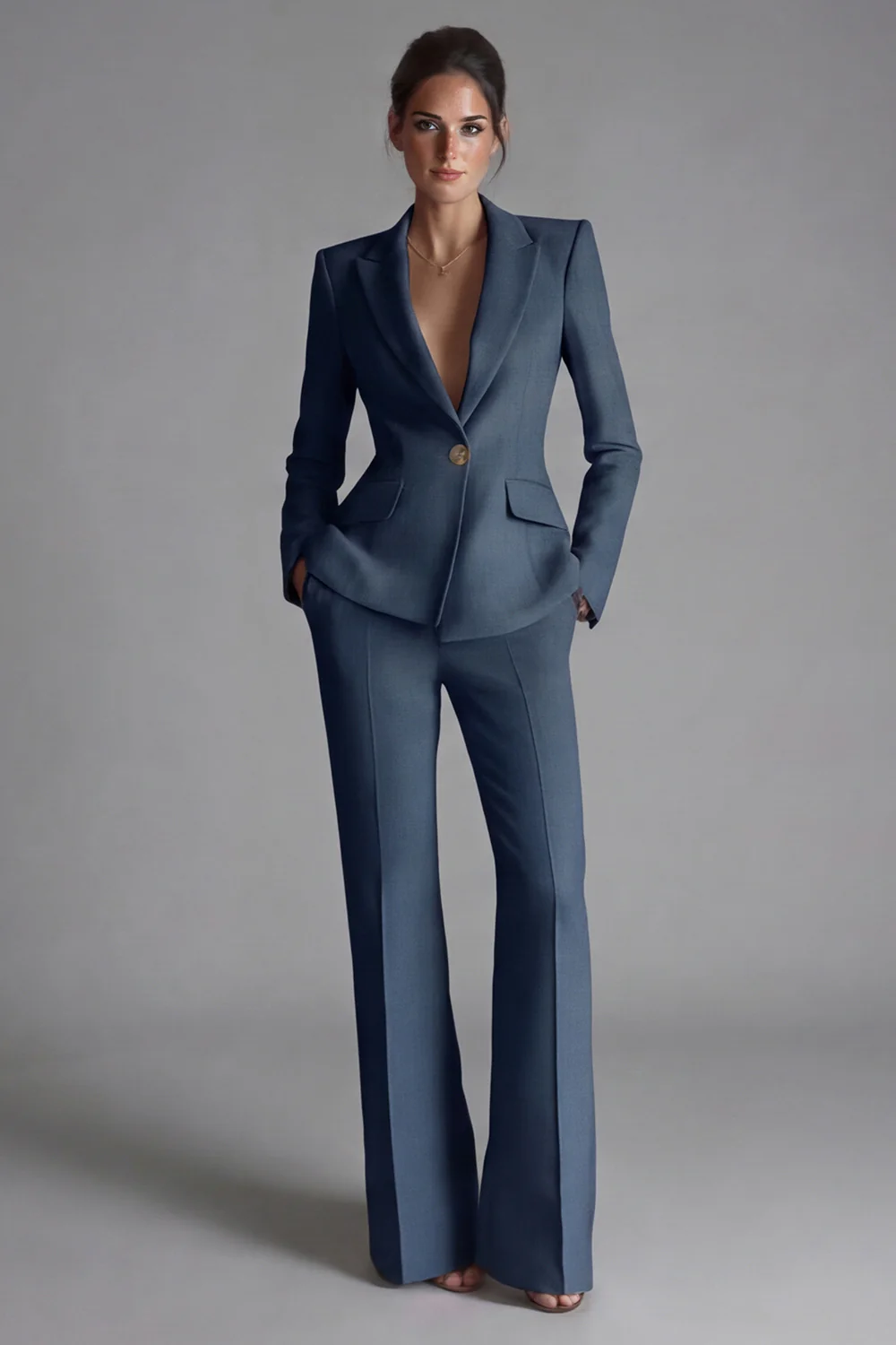 2 Piece Pink Peak Lapel Single Breasted Women's Work Suits - Image 7
