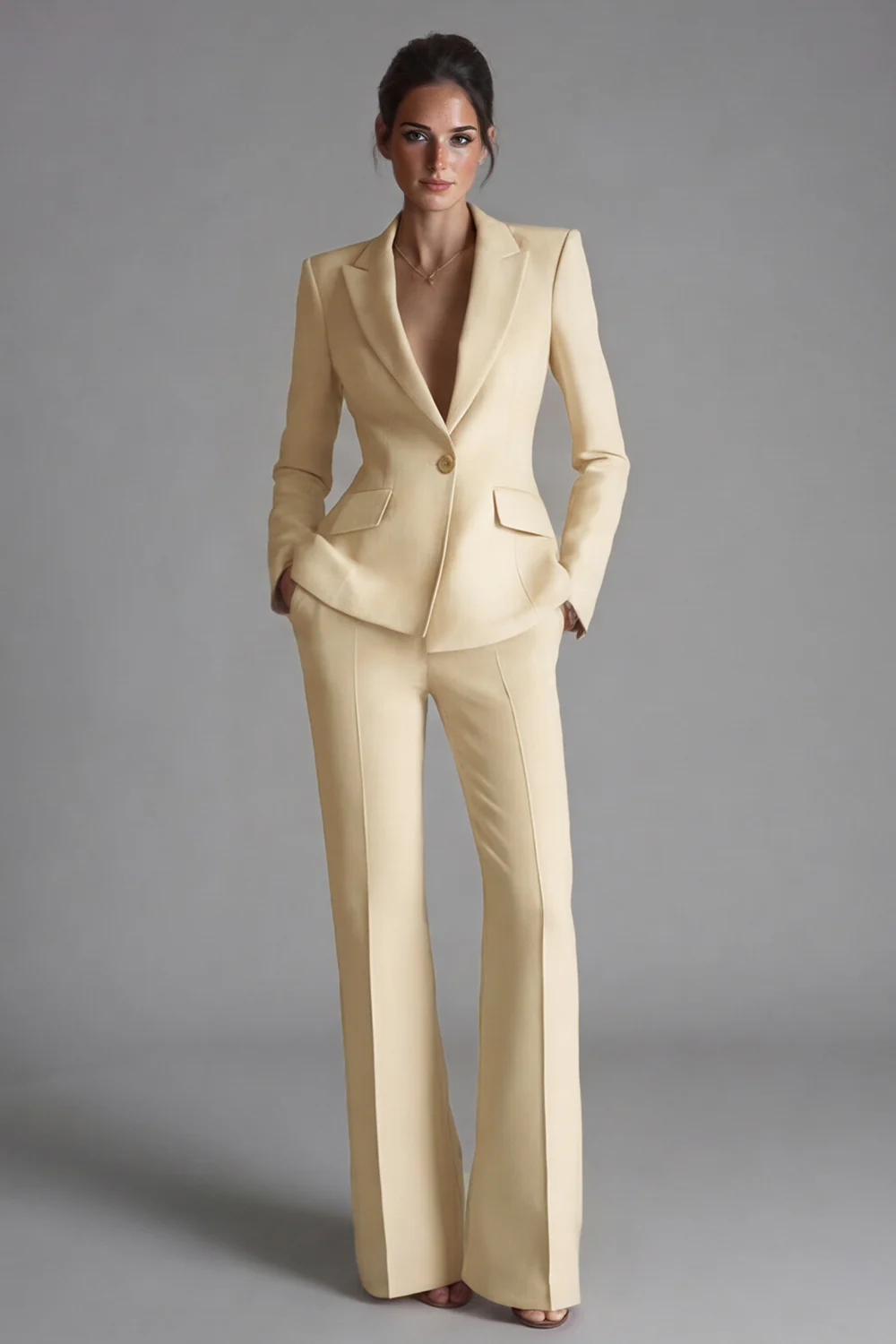 2 Piece Pink Peak Lapel Single Breasted Women's Work Suits - Image 9