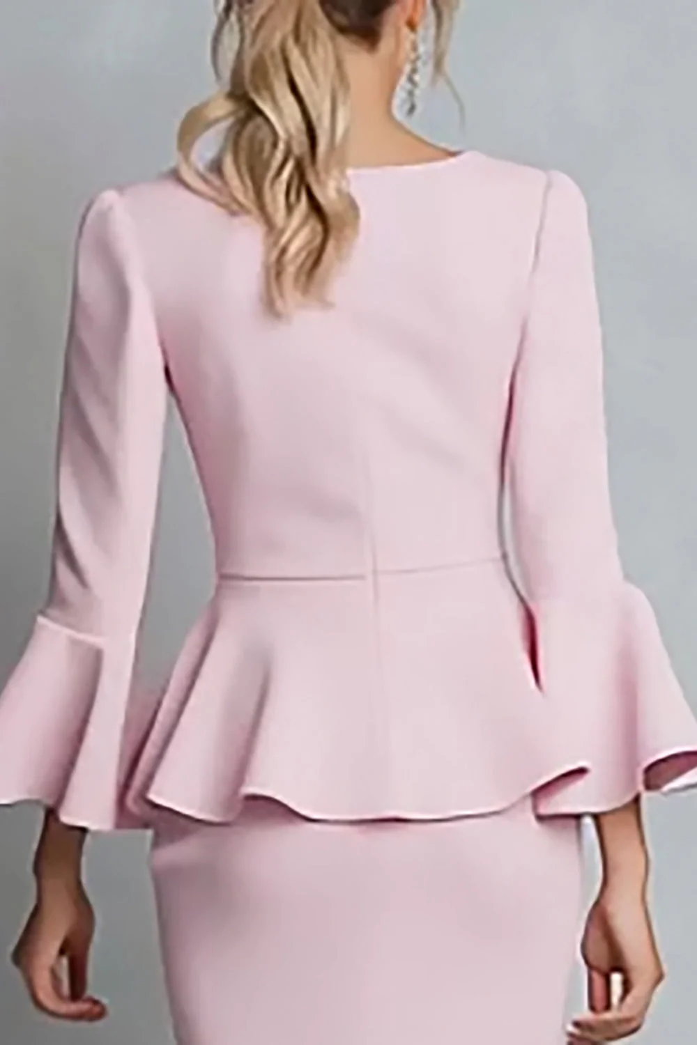 Pink Ruffled Sheath Work Dress with Long Sleeves - Image 4