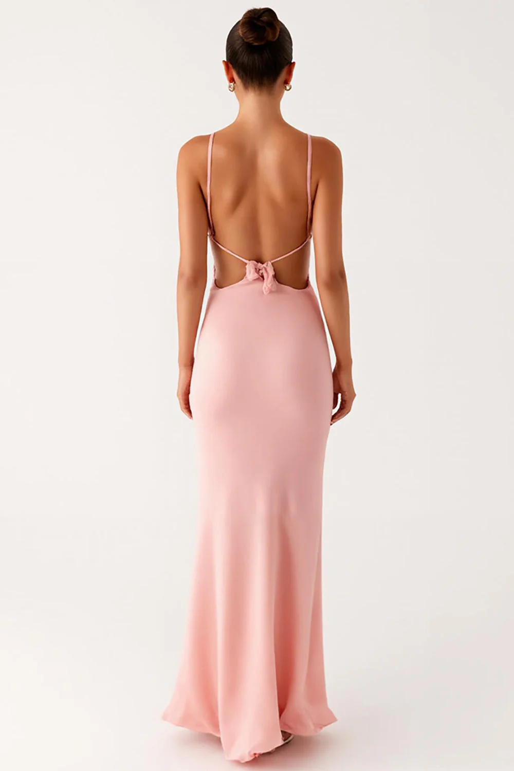 Pink Sheath Spaghetti Straps Chiffon Formal Dress - Image 2