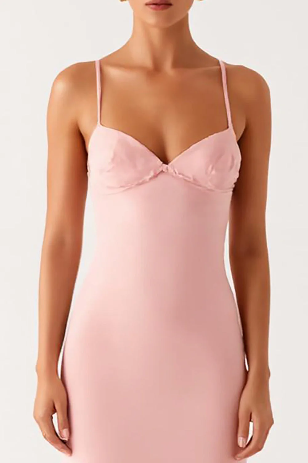 Pink Sheath Spaghetti Straps Chiffon Formal Dress - Image 3