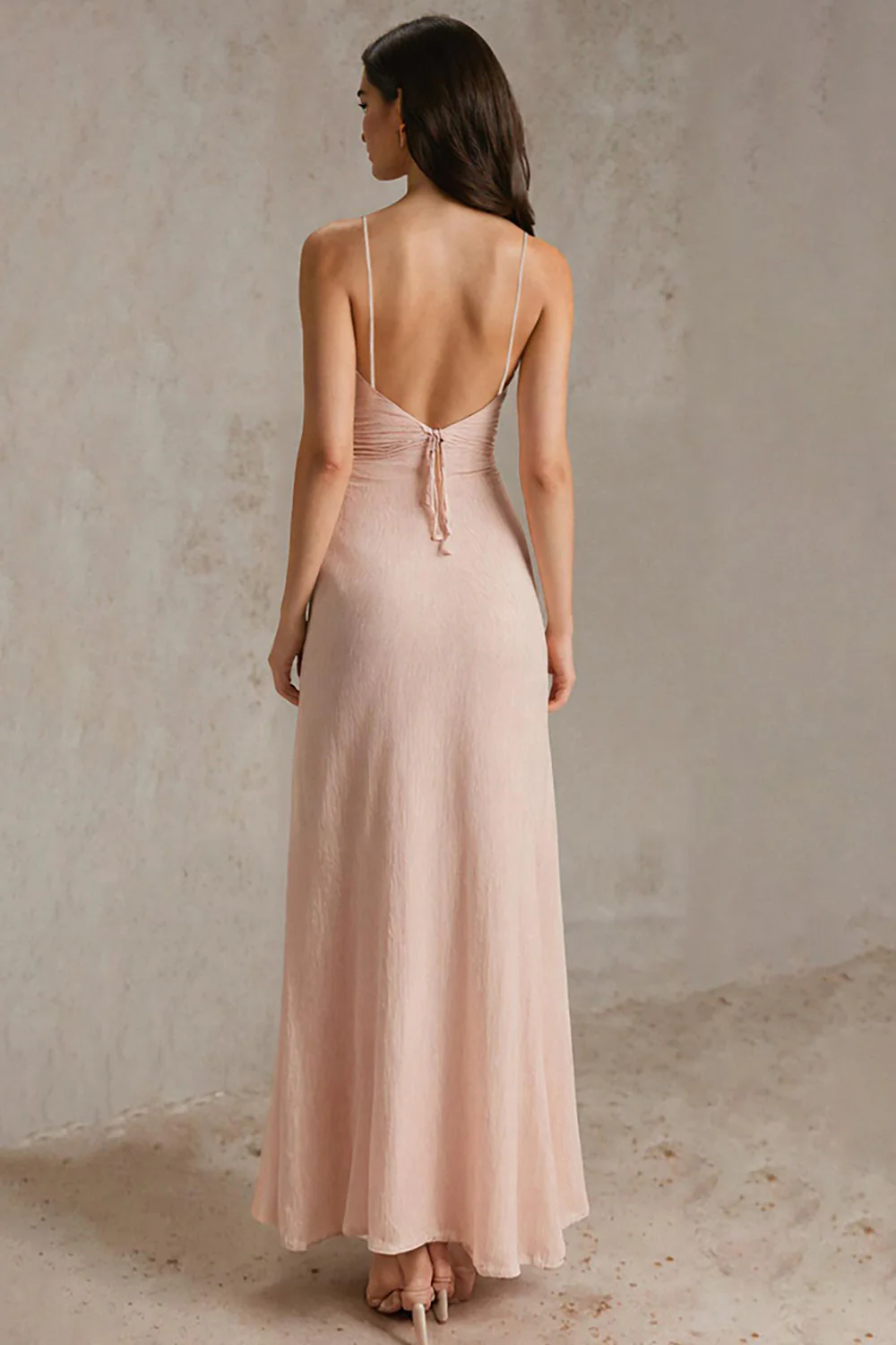 Pink Spaghetti Straps Sheath Evening Dress - Image 2