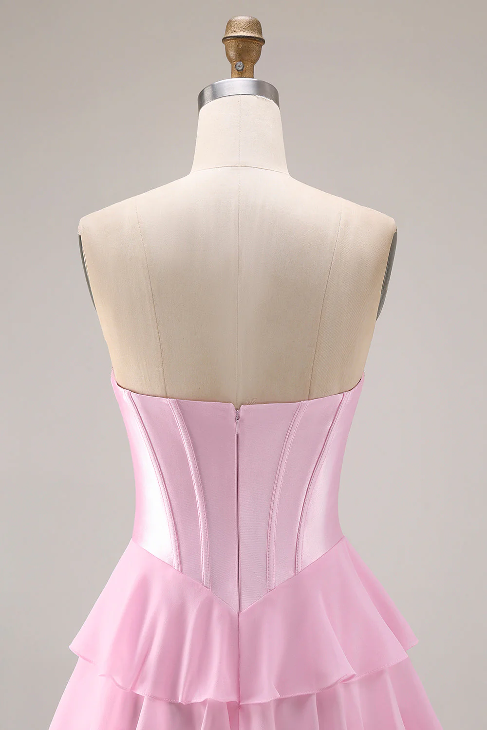 Pink Strapless A-Line Tiered Corset Sequin Long Prom Dress with Slit - Image 7