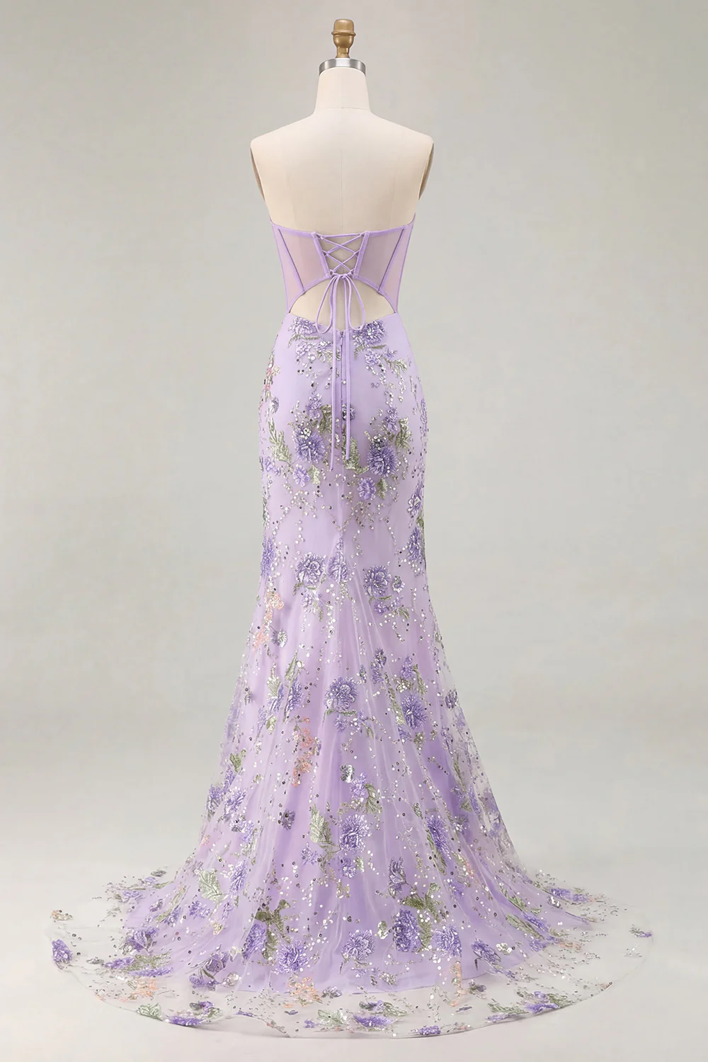 Pink Strapless Mermaid Beaded Corset Sequin Long Prom Dress with Slit - Image 10