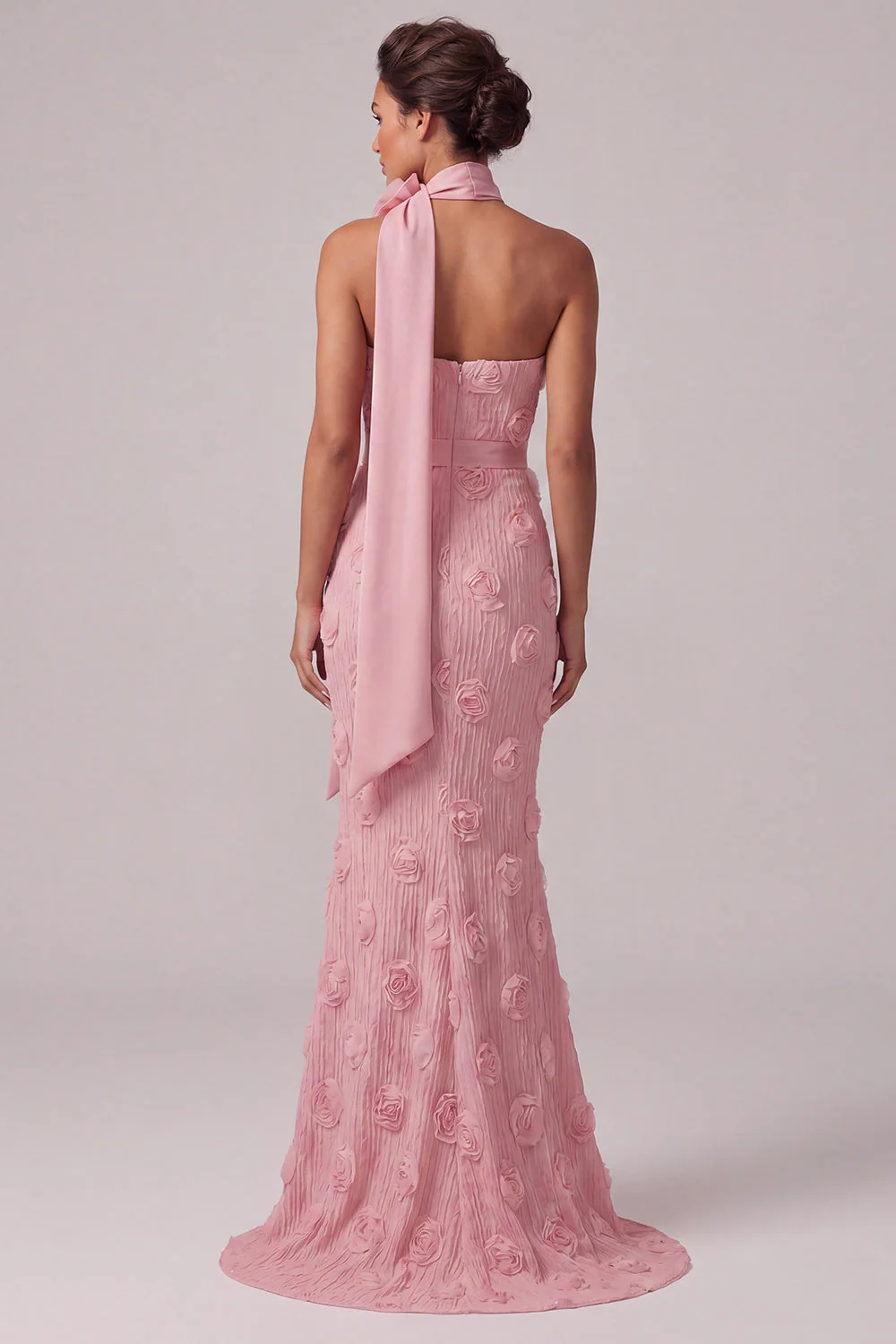 Pink Strapless Mermaid Long Mother Of the Bride Dress with 3D Flowers - Image 2