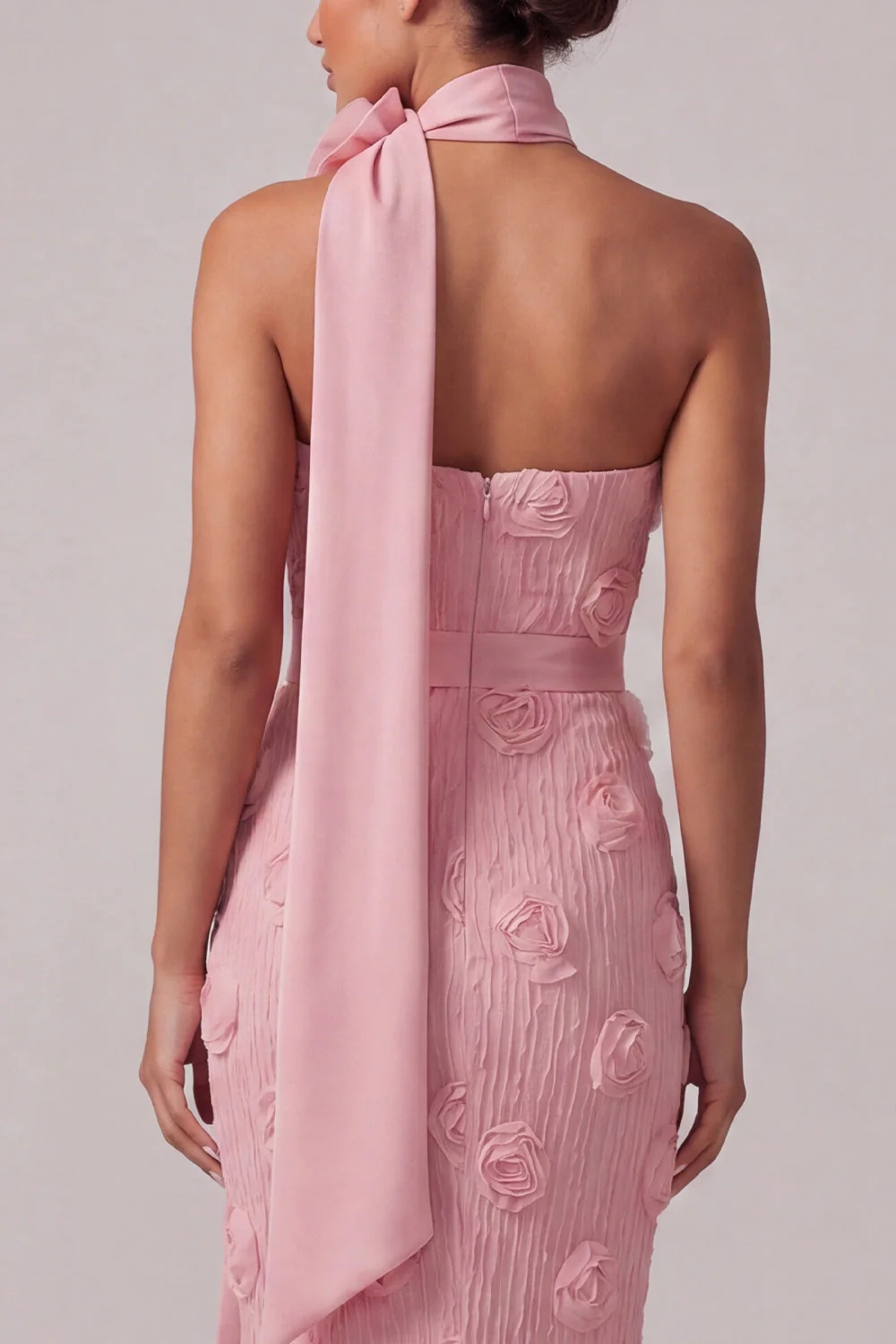 Pink Strapless Mermaid Long Mother Of the Bride Dress with 3D Flowers - Image 4