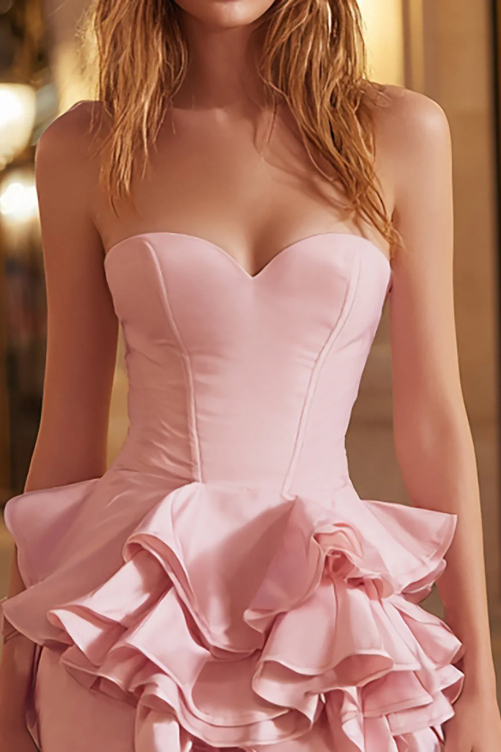 Pink Tight Corset Sweetheart Ruffled Short Cocktail Dress - Image 2