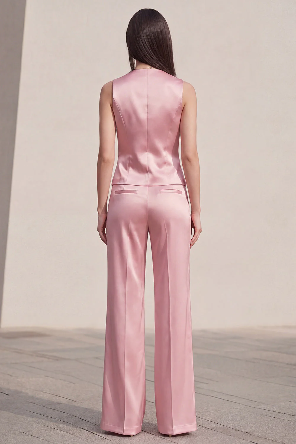 Pink 2 Piece V-Neck Single Breasted Slim Fit Women Suits - Image 2