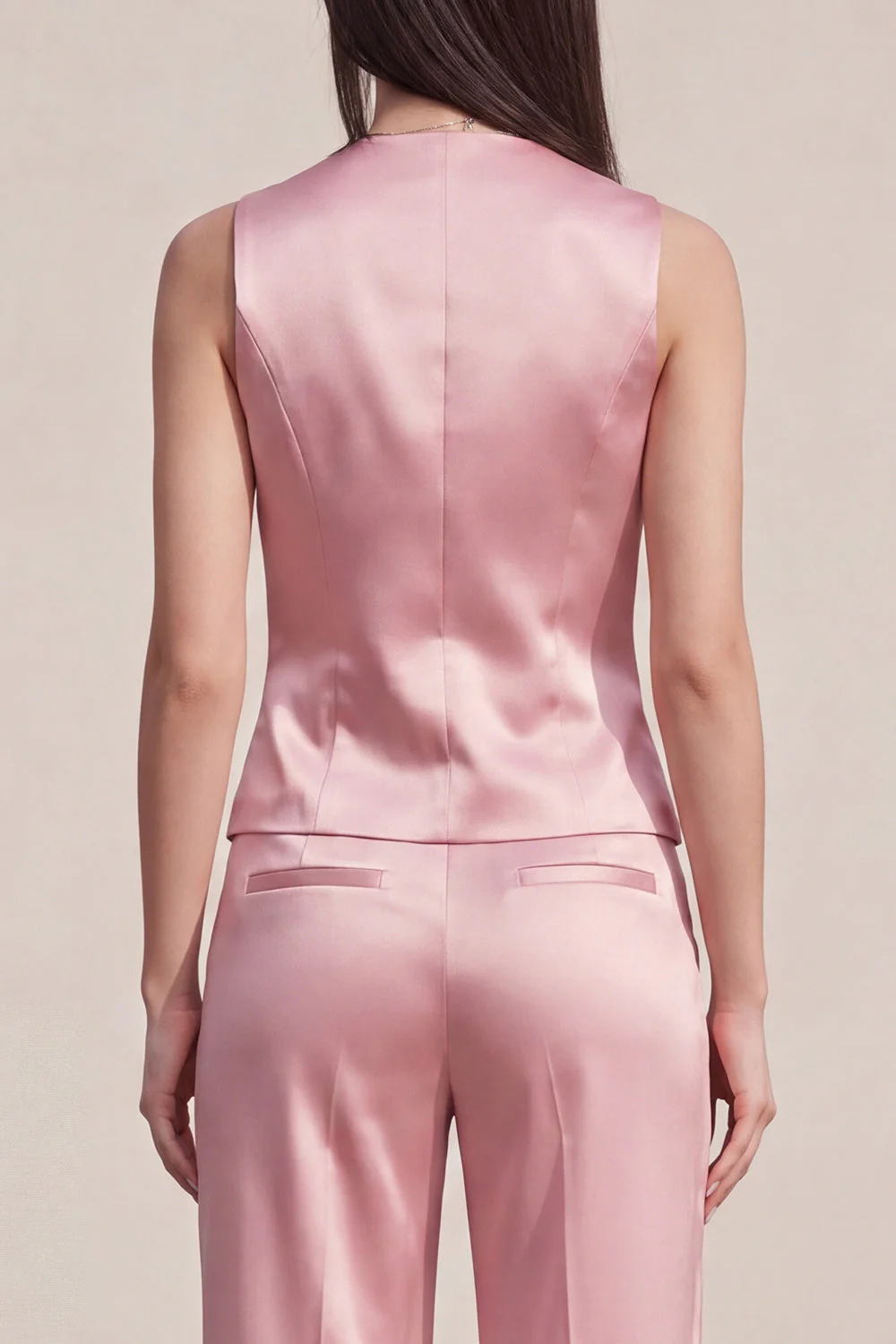 Pink 2 Piece V-Neck Single Breasted Slim Fit Women Suits - Image 4
