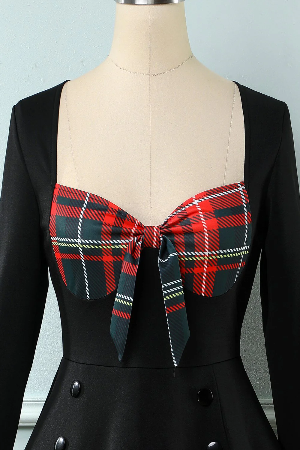 Plaid 1950s Dress with Long Sleeves - Image 3