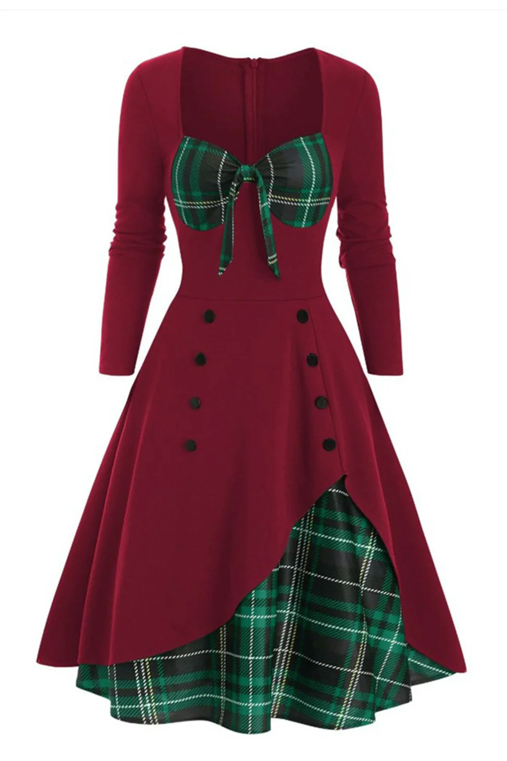 Plaid 1950s Dress with Long Sleeves - Image 5