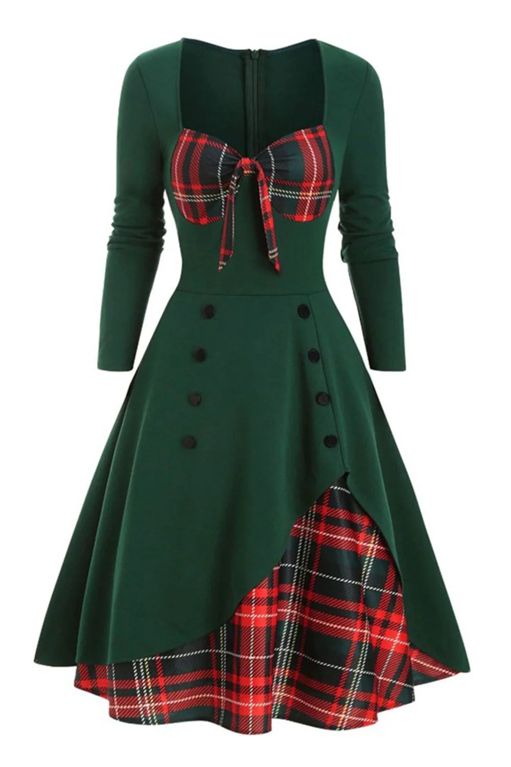 Plaid 1950s Dress with Long Sleeves - Image 6