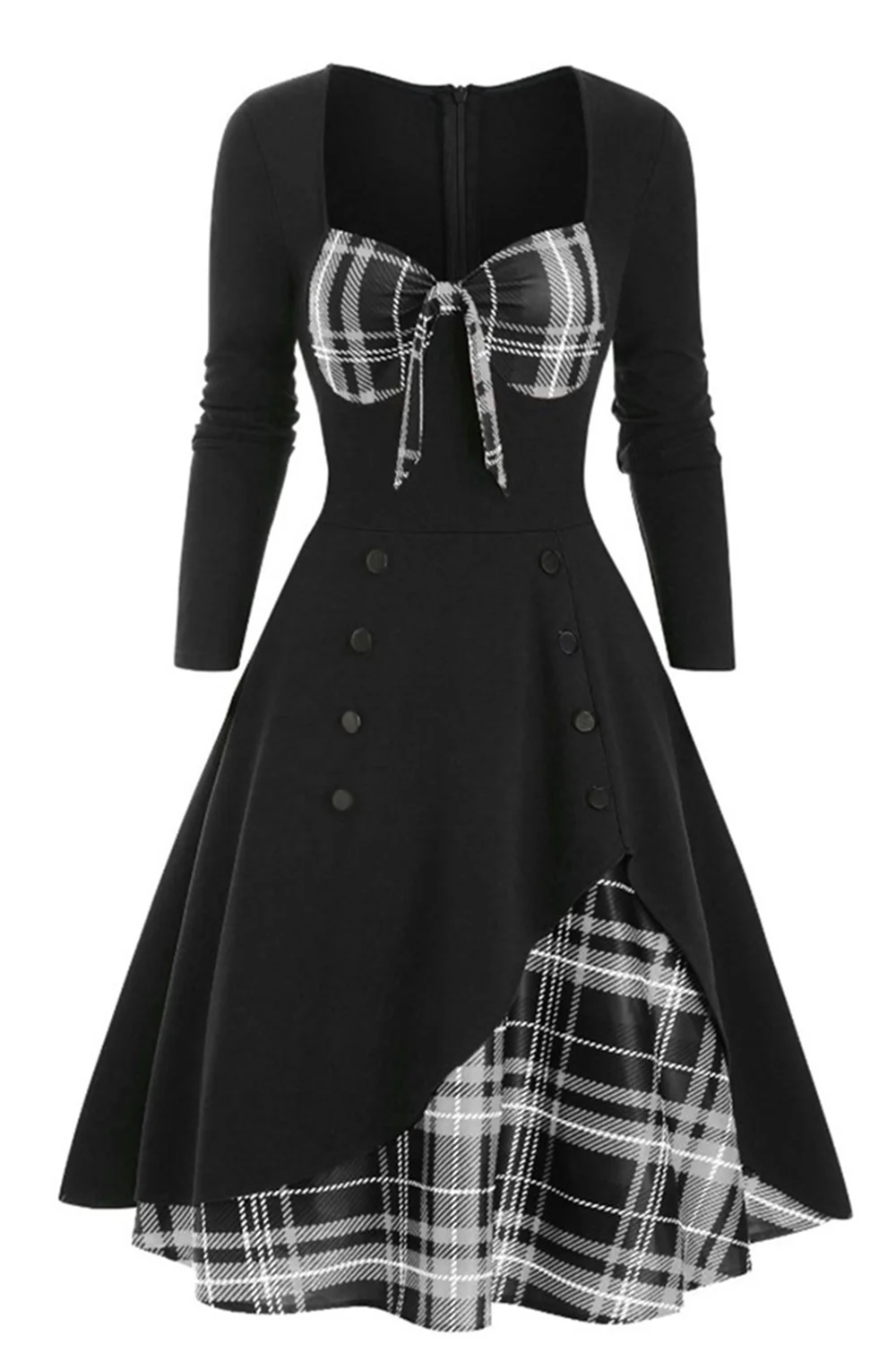Plaid 1950s Dress with Long Sleeves - Image 7