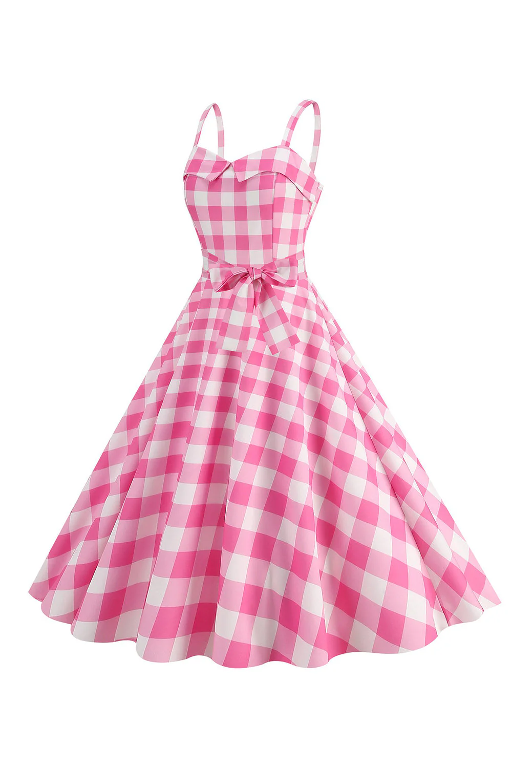 Plaid Pink Spaghetti Straps A Line 1950s Dress - Image 3