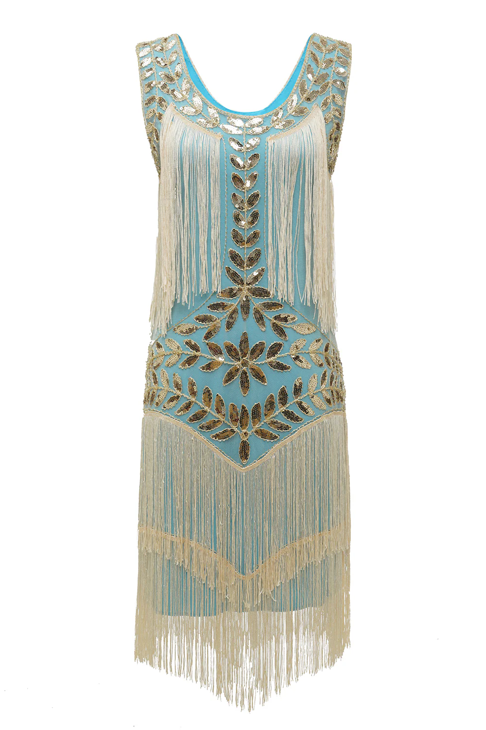 Plus Size Champagne Gatsby 1920s Flapper Dress with Sequins and Fringes - Image 13