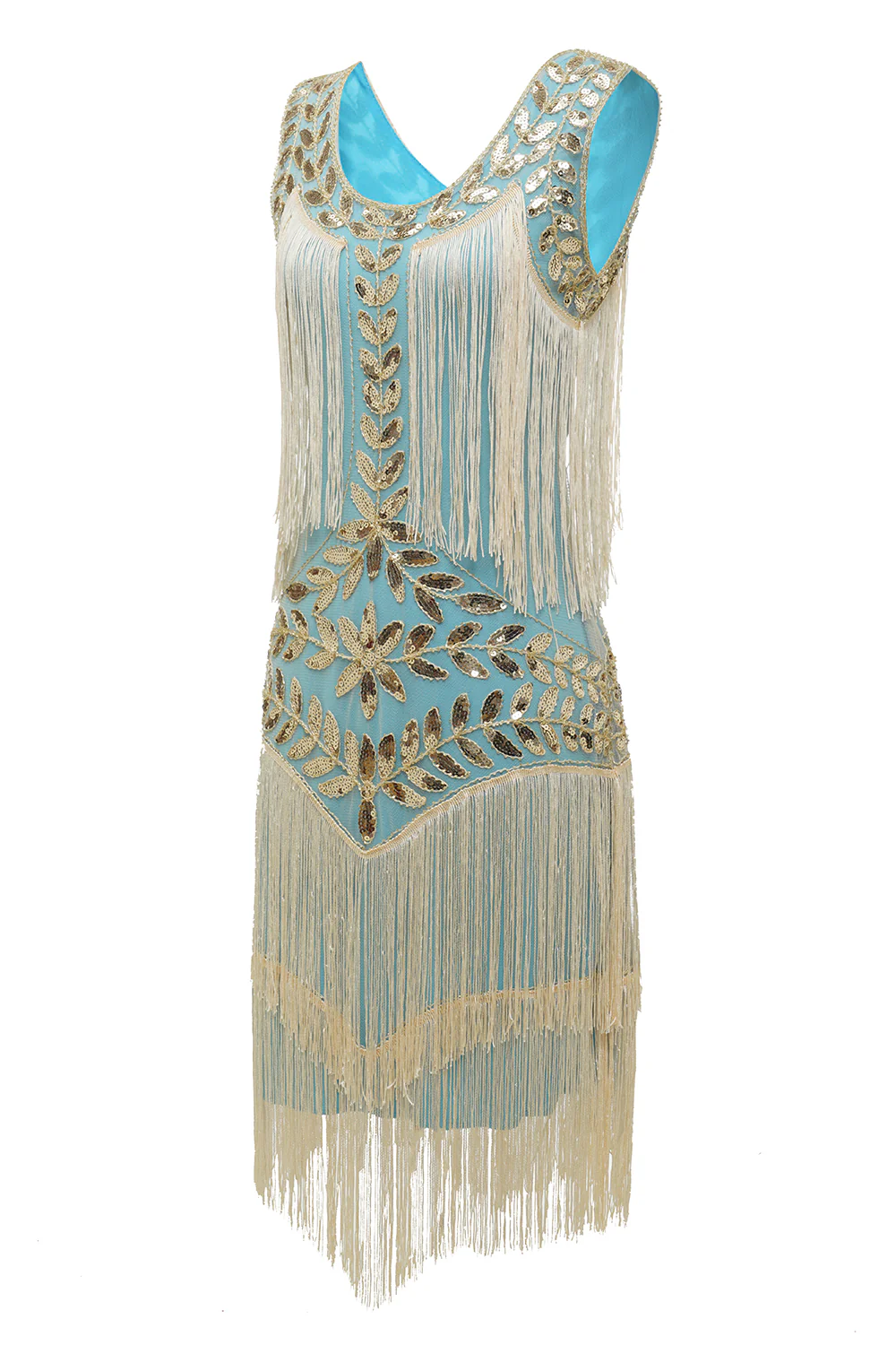 Plus Size Champagne Gatsby 1920s Flapper Dress with Sequins and Fringes - Image 15