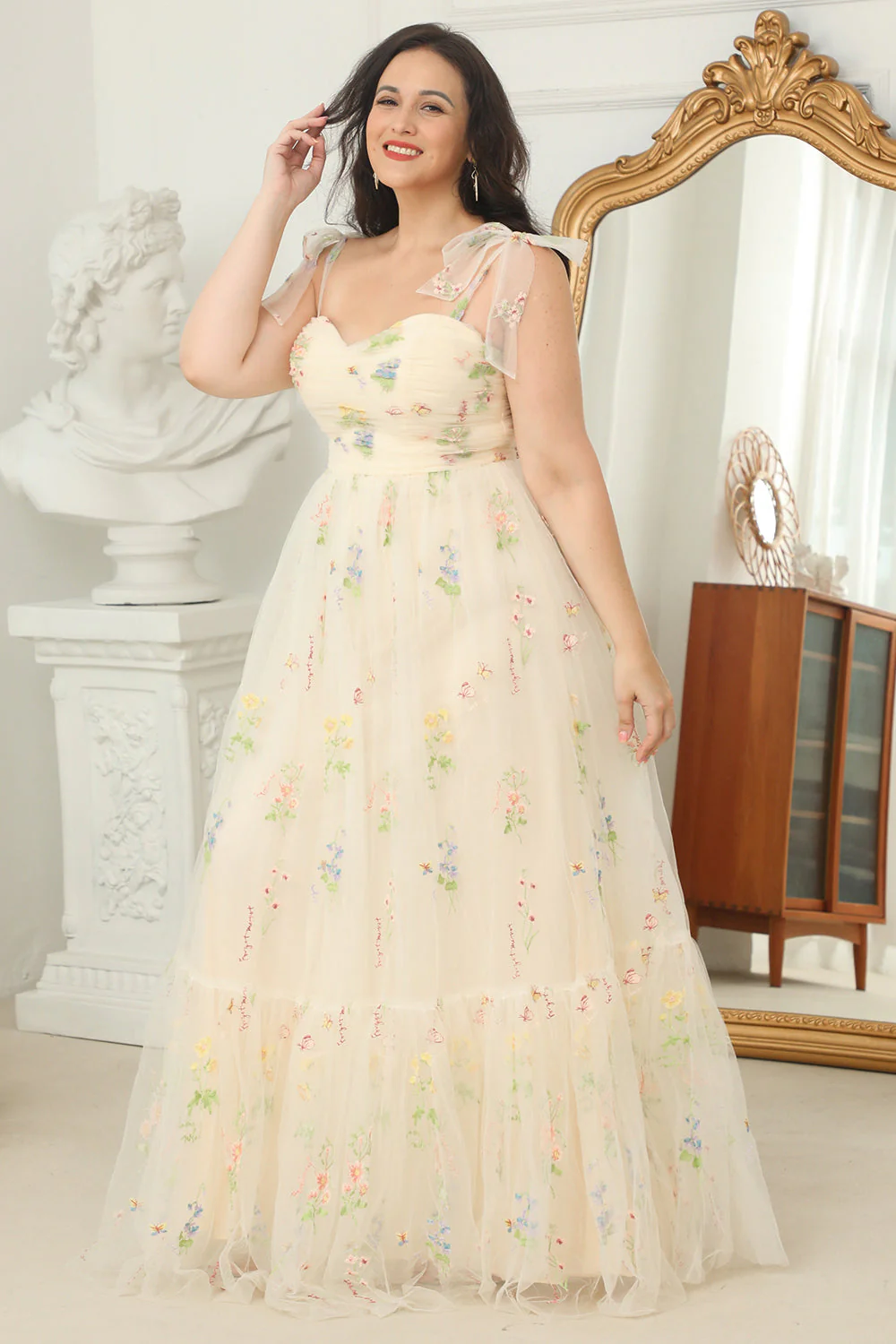 Plus Size Champagne Long Prom Dress With Embroidery - Image 4