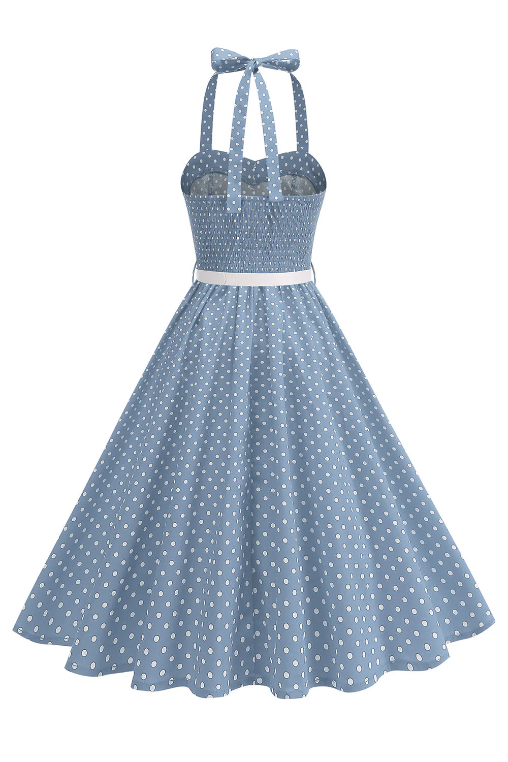 Polka Dots Halter Black A Line 1950s Dress with Bow - Image 11