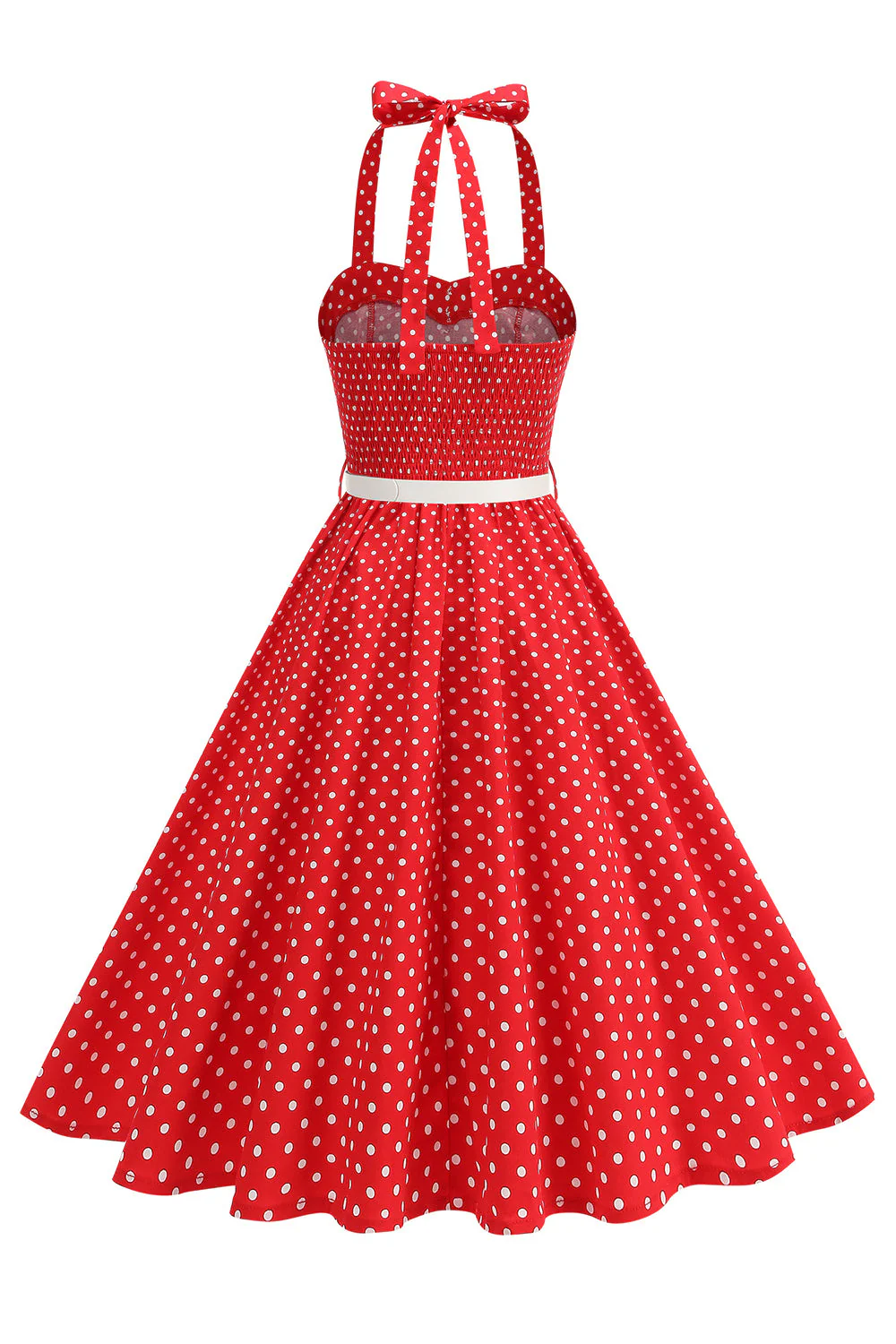 Polka Dots Halter Black A Line 1950s Dress with Bow - Image 16