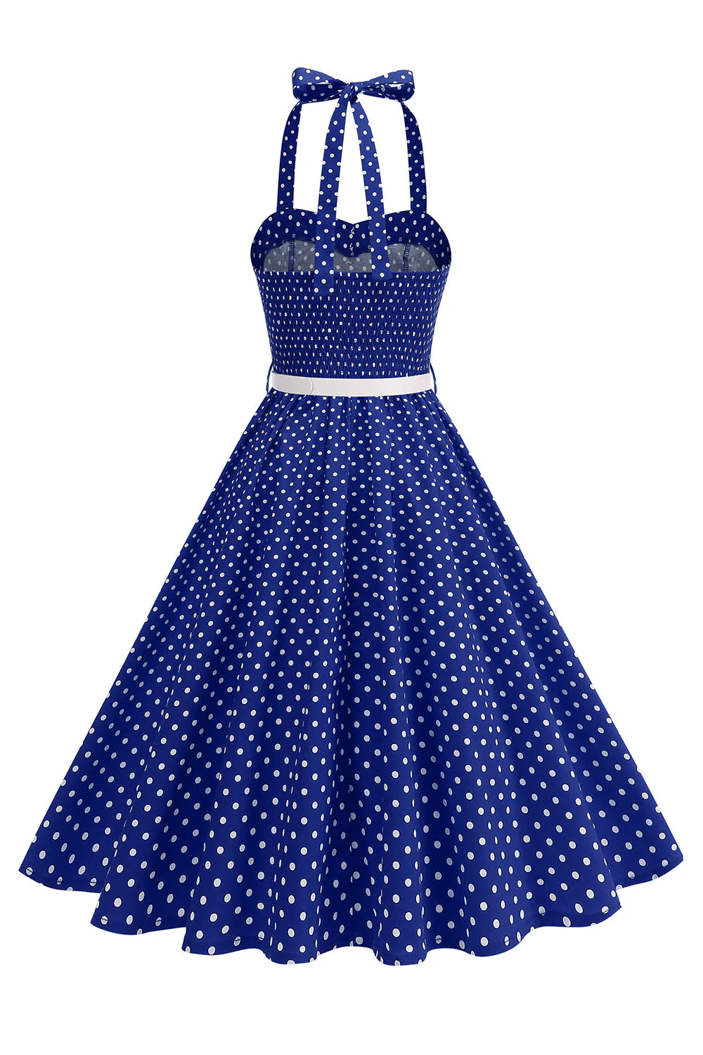 Polka Dots Halter Black A Line 1950s Dress with Bow - Image 6