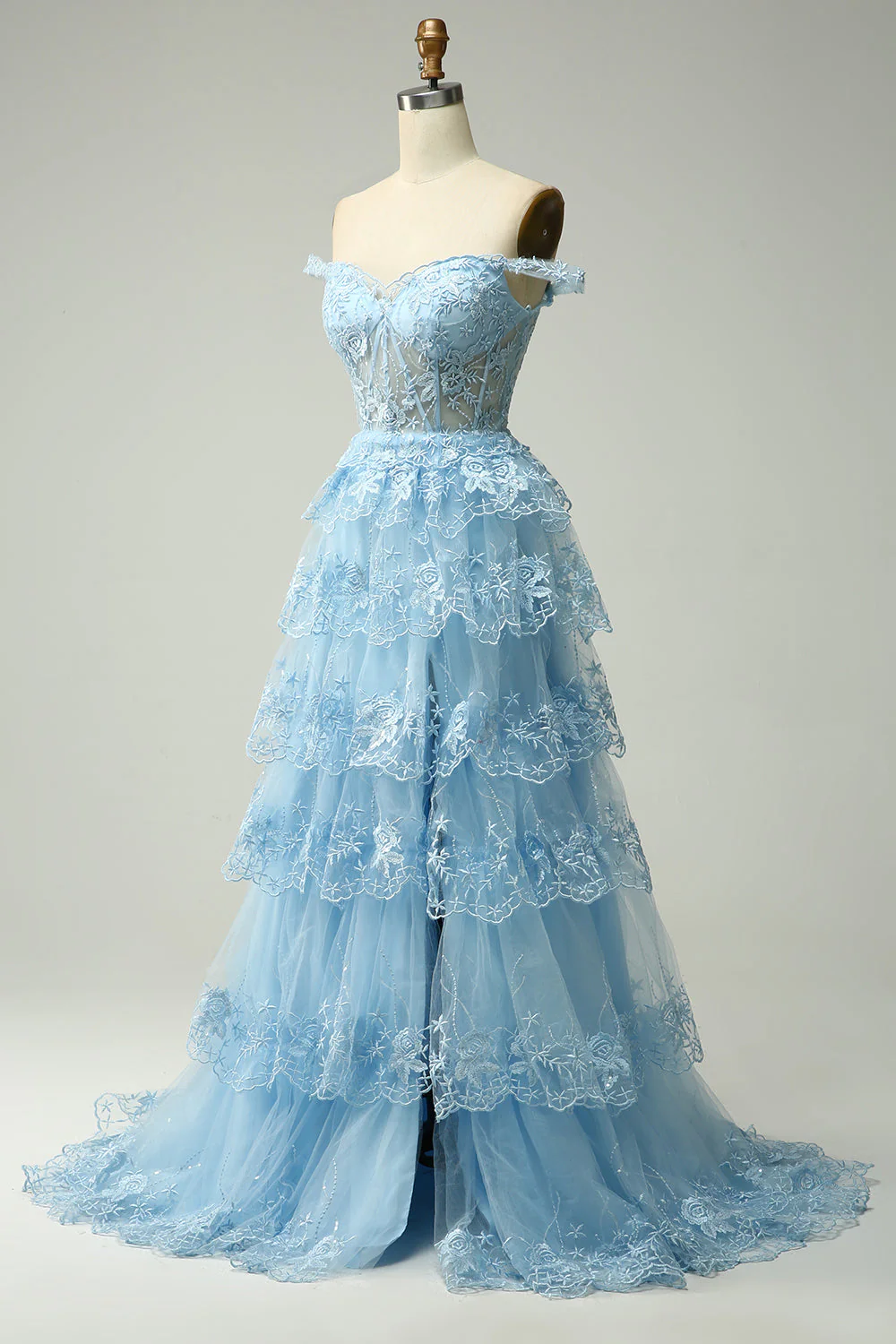 Black Off The Shoulder Tiered Prom Dress - Image 17