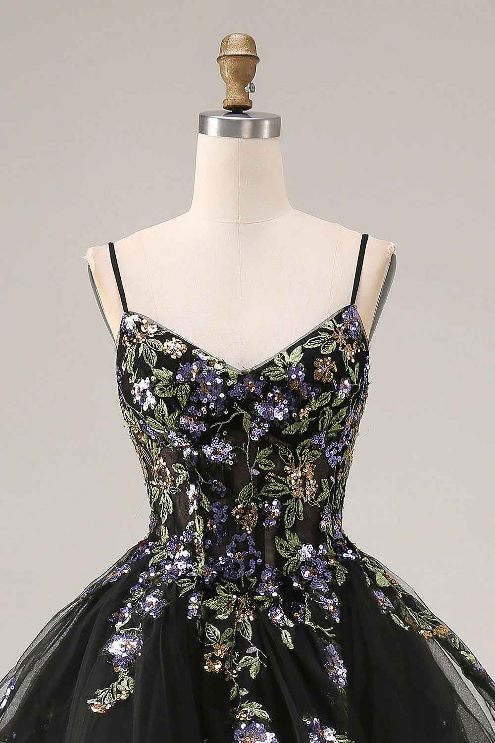 Princess Black Sequins Lace Up Back Long Prom Dress with Ruffles - Image 4
