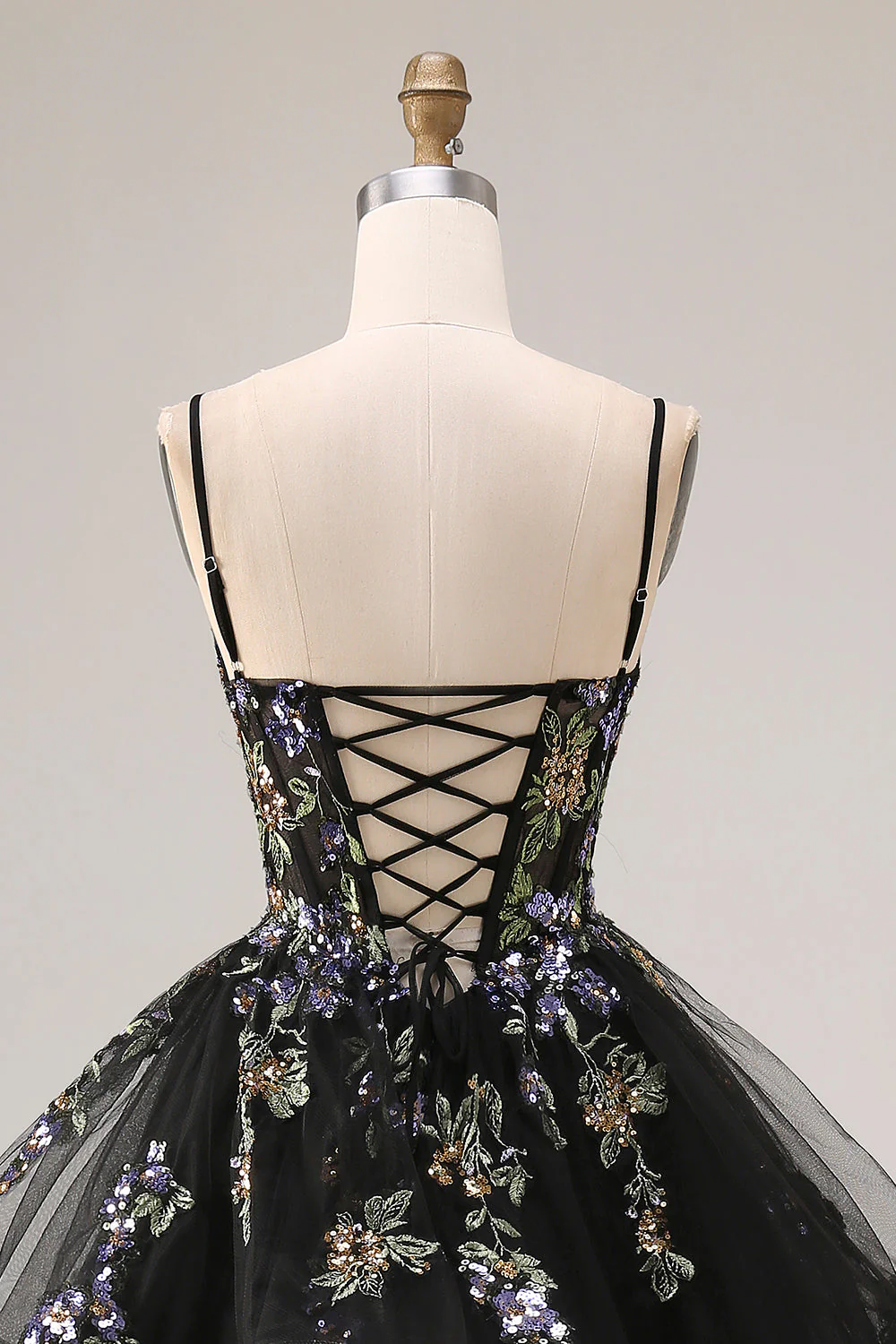 Princess Black Sequins Lace Up Back Long Prom Dress with Ruffles - Image 5