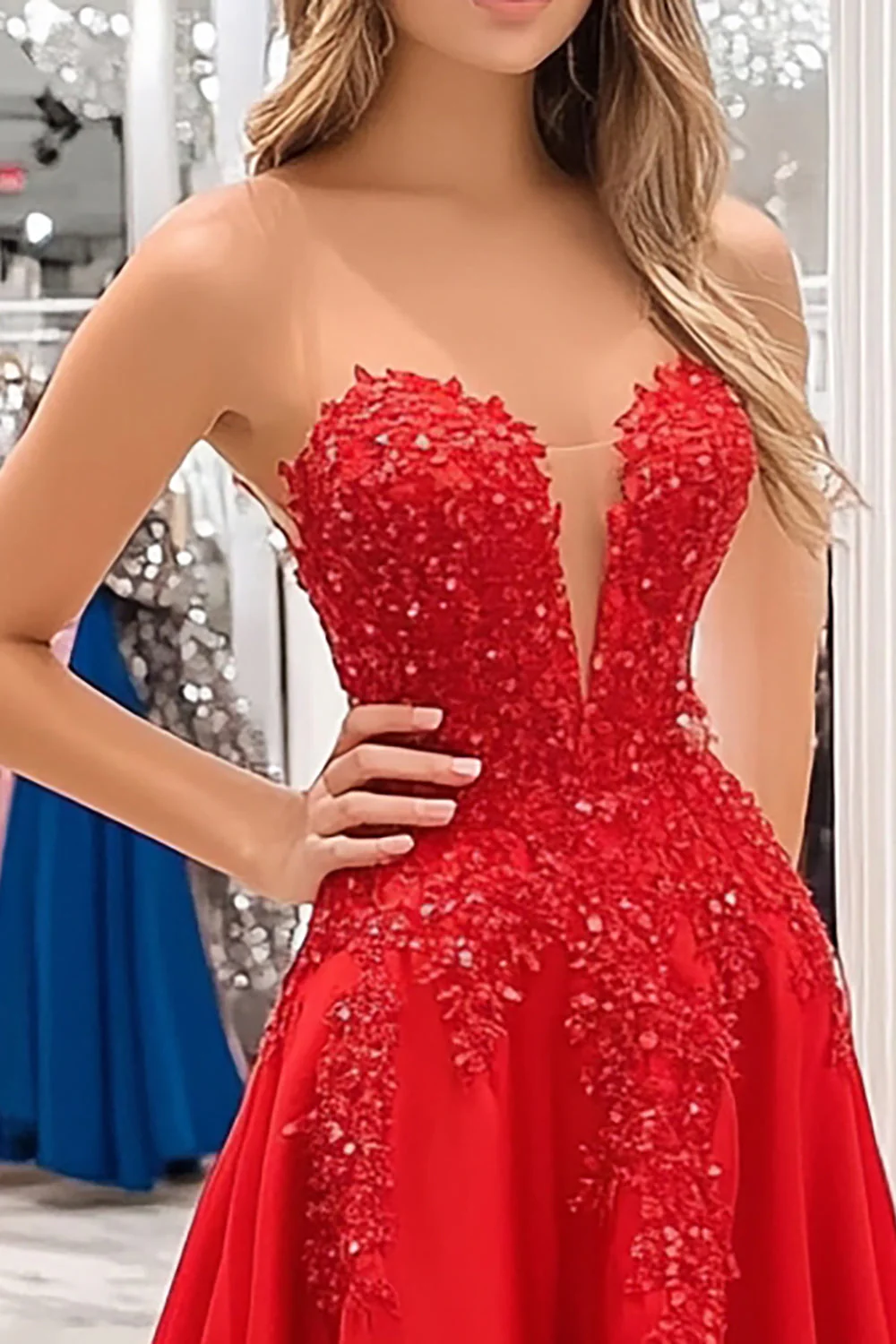 Princess Red Sweetheart Satin Prom Dress with Appliques - Image 3