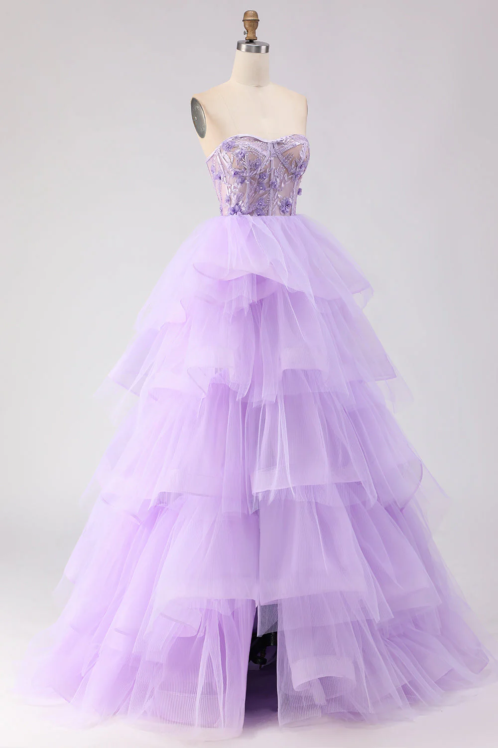 Princess Strapless Purple Corset Pearls Long Prom Dress with Ruffles - Image 3