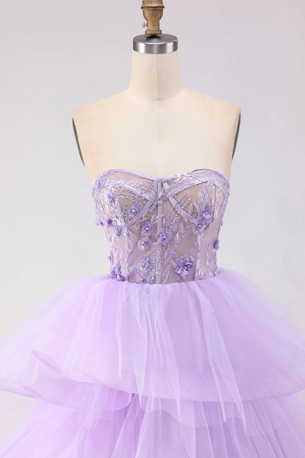 Princess Strapless Purple Corset Pearls Long Prom Dress with Ruffles - Image 4