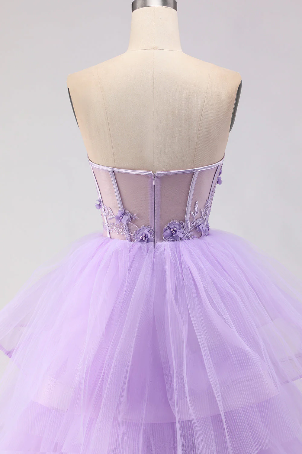 Princess Strapless Purple Corset Pearls Long Prom Dress with Ruffles - Image 5
