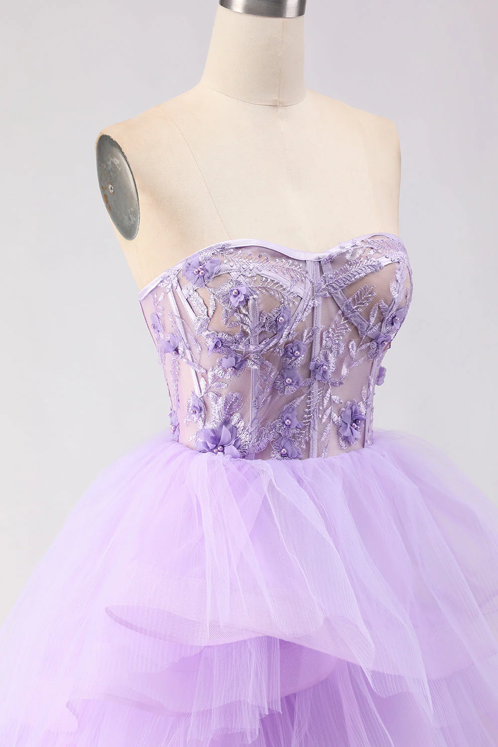 Princess Strapless Purple Corset Pearls Long Prom Dress with Ruffles - Image 6