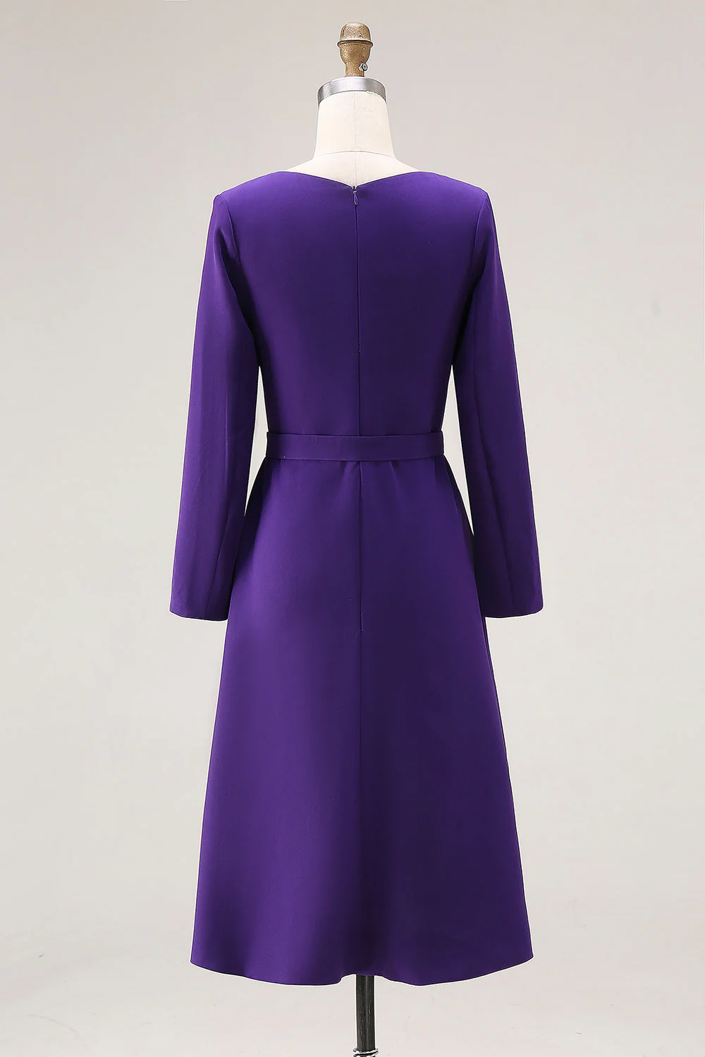 Purple A Line Boat Neck Long Sleeve Work Dress - Image 2