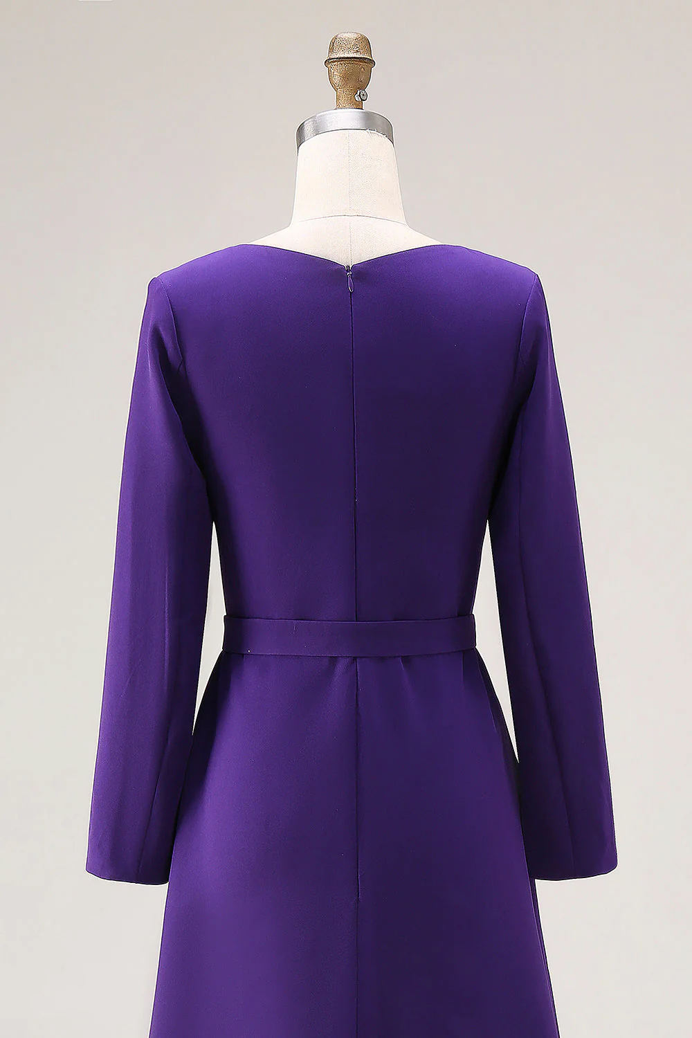 Purple A Line Boat Neck Long Sleeve Work Dress - Image 4