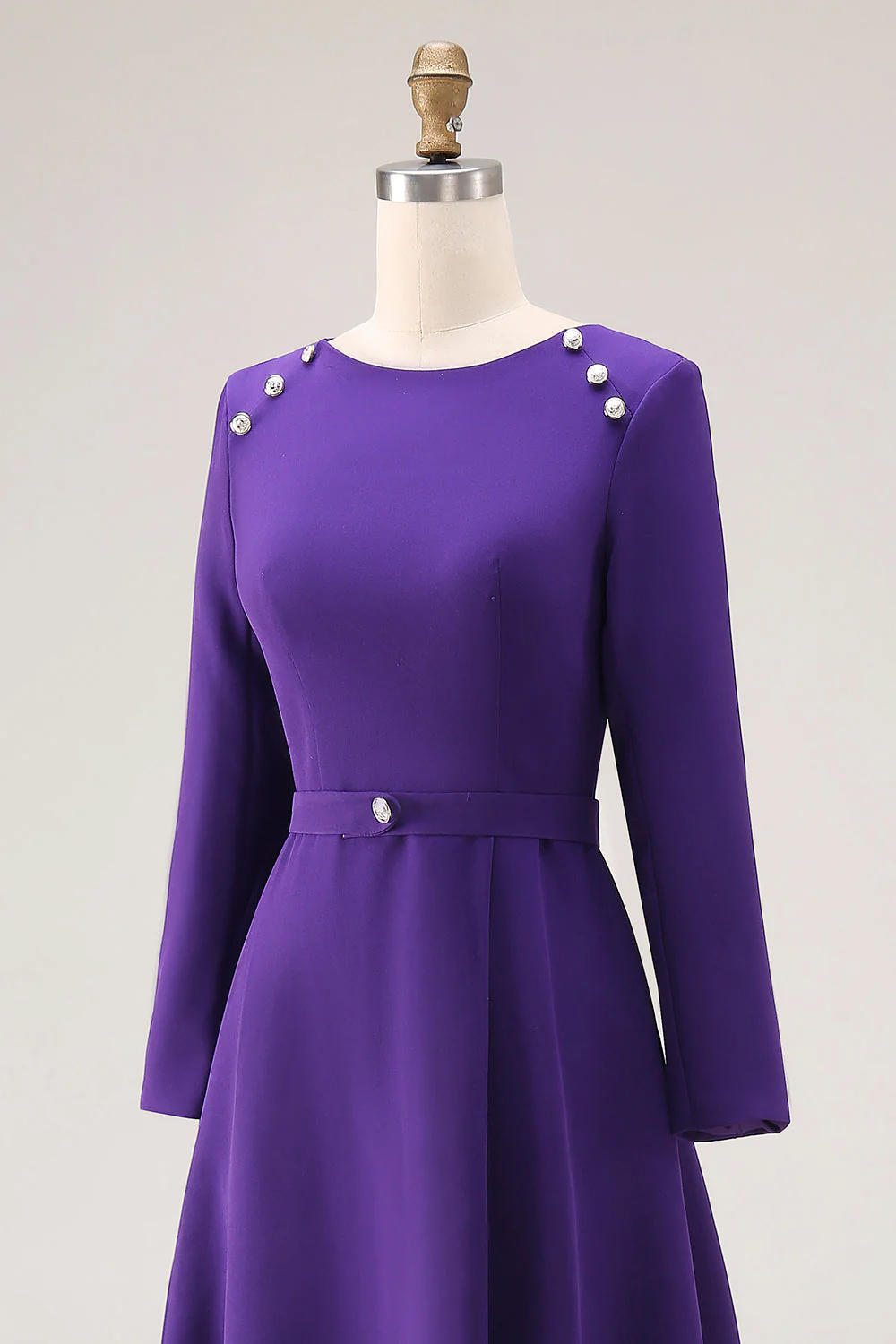 Purple A Line Boat Neck Long Sleeve Work Dress - Image 5