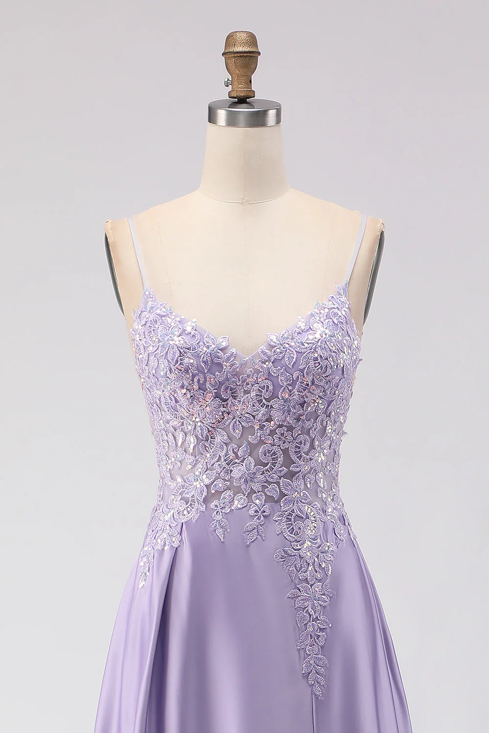 Purple A-Line Satin Sequins Backless Long Prom Dress with Slit - Image 4