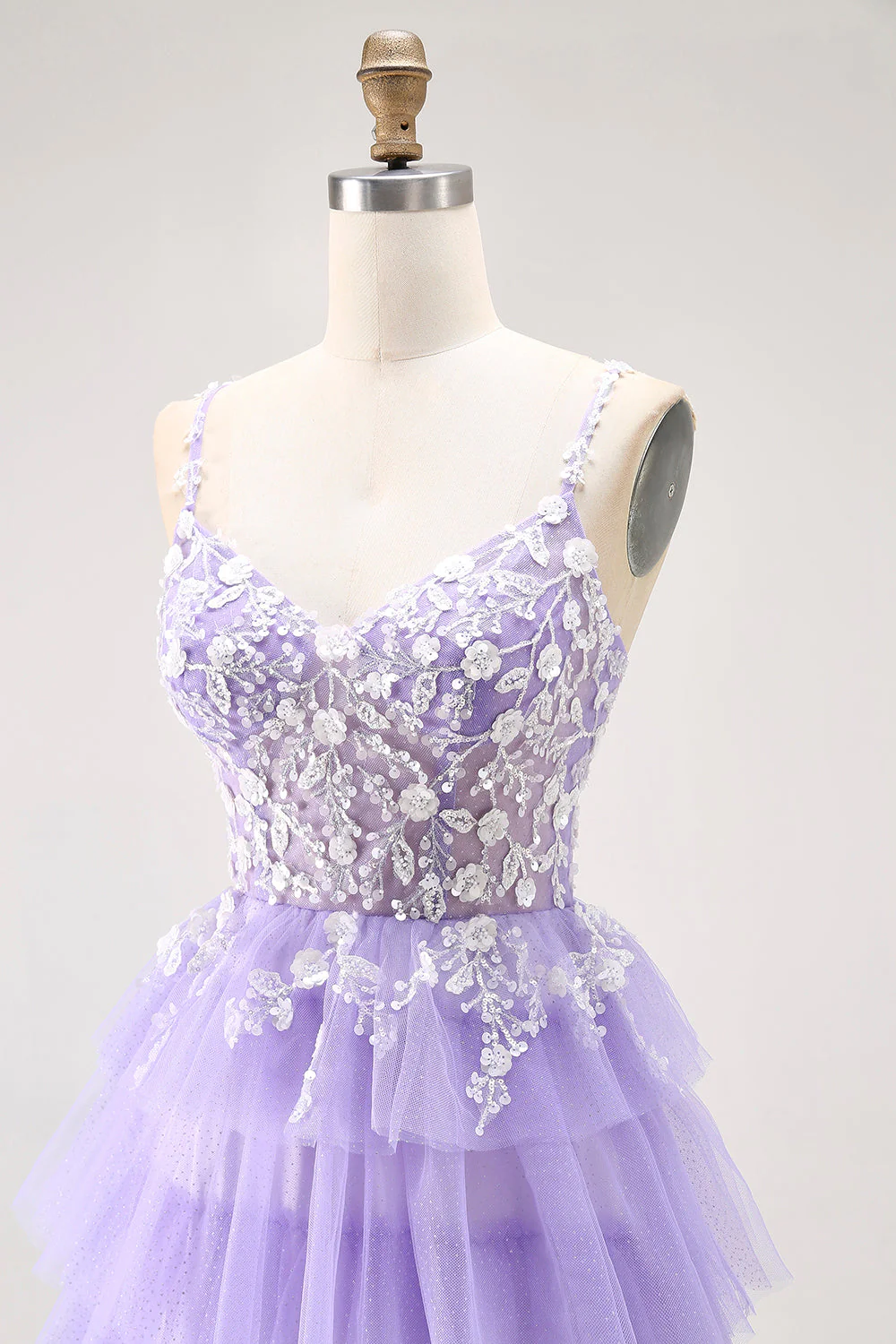 Purple A-Line Sequins Tulle Corset Tiered Long Prom Dress with Lace Up Back - Image 5