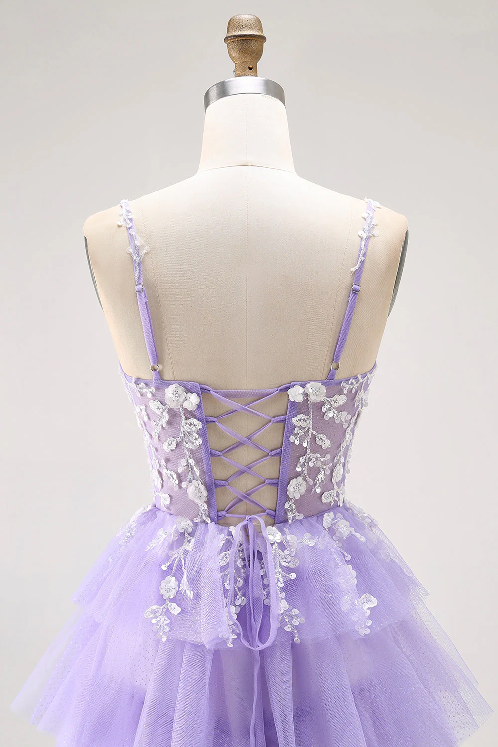 Purple A-Line Sequins Tulle Corset Tiered Long Prom Dress with Lace Up Back - Image 6