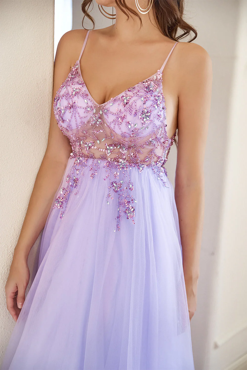 Purple Beading Tulle Prom Dress - Image 9