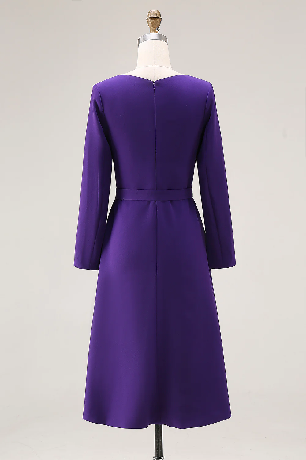 Purple Boat Neck Long Sleeve Work Dress - Image 4