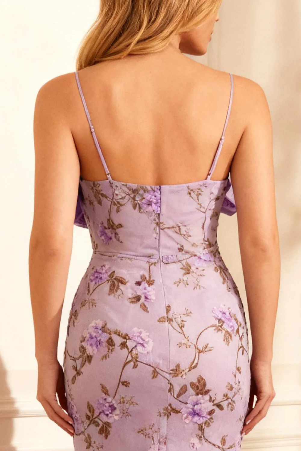Purple Floral Mermaid Long Prom Dress With Bow - Image 4