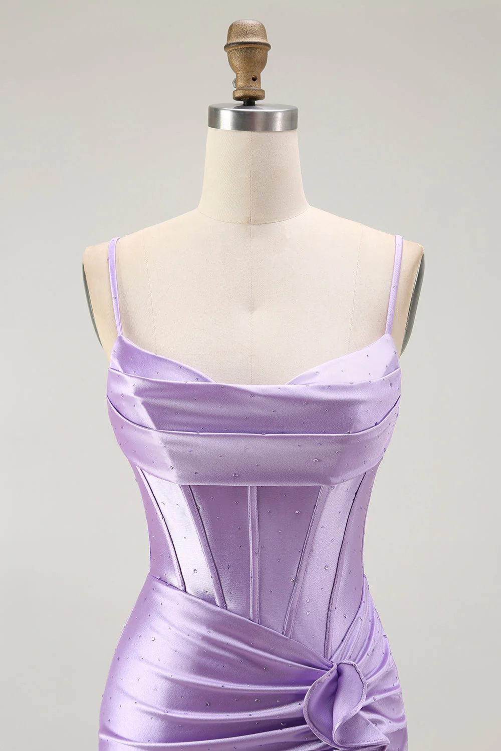 Purple Mermaid Corset Ruched Long Prom Dress with Ruffled Slit - Image 4