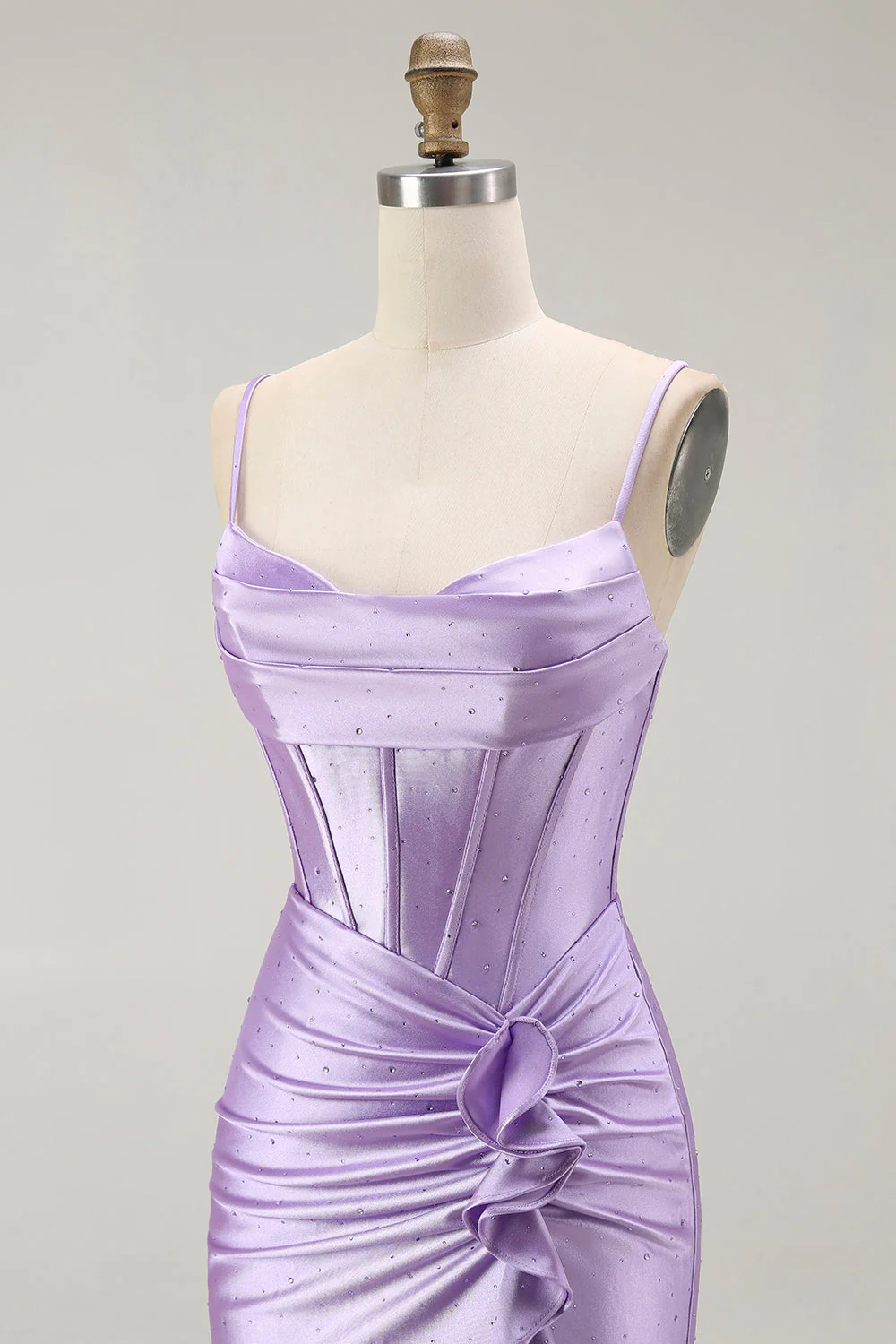 Purple Mermaid Corset Ruched Long Prom Dress with Ruffled Slit - Image 6