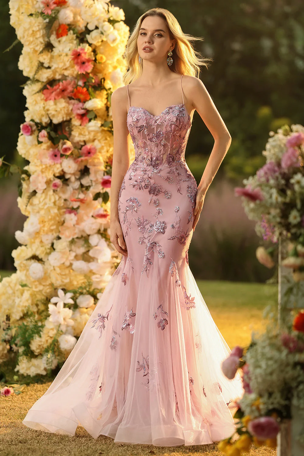 Purple Mermaid Sheer Corset Beaded Sequin Long Prom Dress with Lace Up Back - Image 10