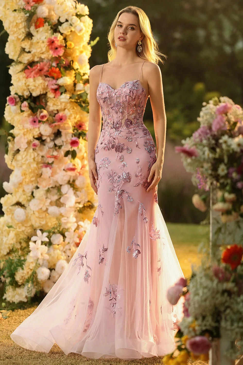 Purple Mermaid Sheer Corset Beaded Sequin Long Prom Dress with Lace Up Back - Image 11