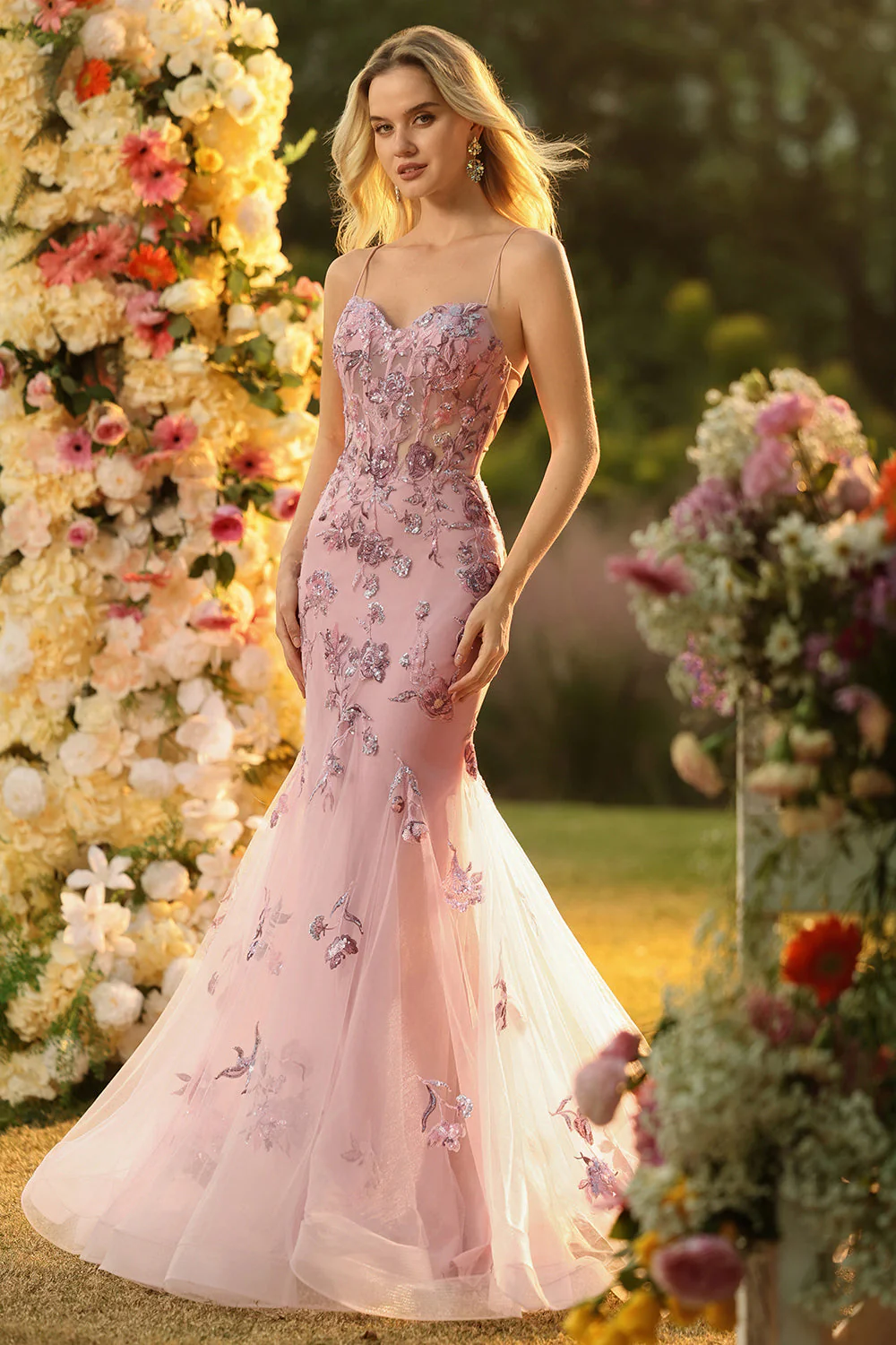 Purple Mermaid Sheer Corset Beaded Sequin Long Prom Dress with Lace Up Back - Image 12