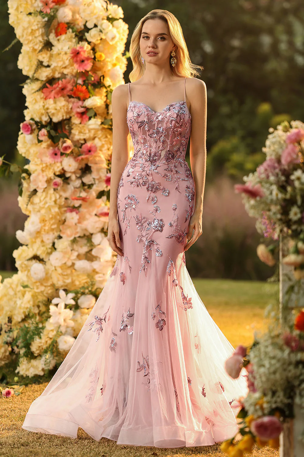 Purple Mermaid Sheer Corset Beaded Sequin Long Prom Dress with Lace Up Back - Image 7