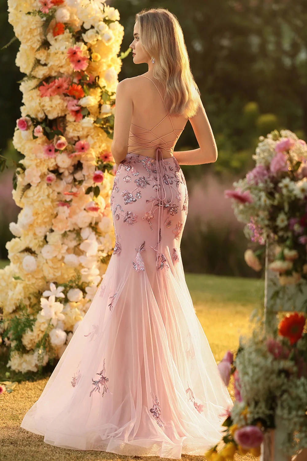 Purple Mermaid Sheer Corset Beaded Sequin Long Prom Dress with Lace Up Back - Image 8