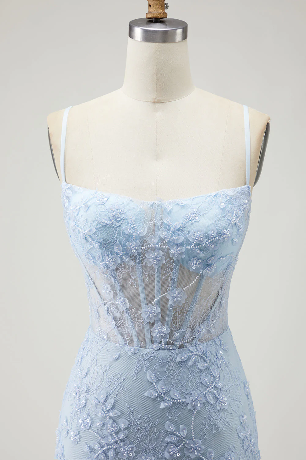 Purple Mermaid Sheer Corset Spaghetti Straps Lace Beaded Long Prom Dress with Slit - Image 10